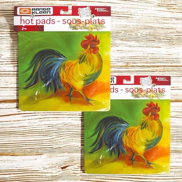 Rooster Tin Metal Hot Pads Trivets Colorful Whimsical Square 7x7 in 4 Hot Pads - Picture 16 of 16